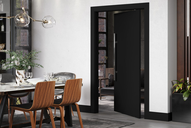Porta PET/PVC Cinza Urban em Sala